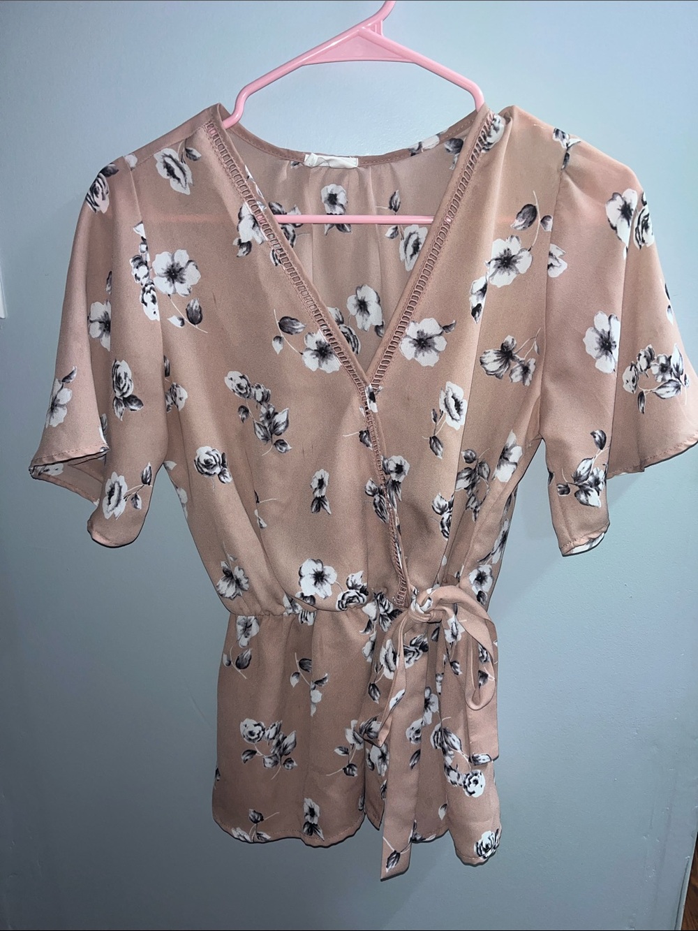 Floral Wrap Blouse - pink floral
